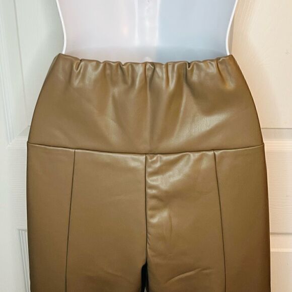 RDI Faux Leather Slit Front Flare Pants Taupe Gray Brown L - Picture 6 of 10